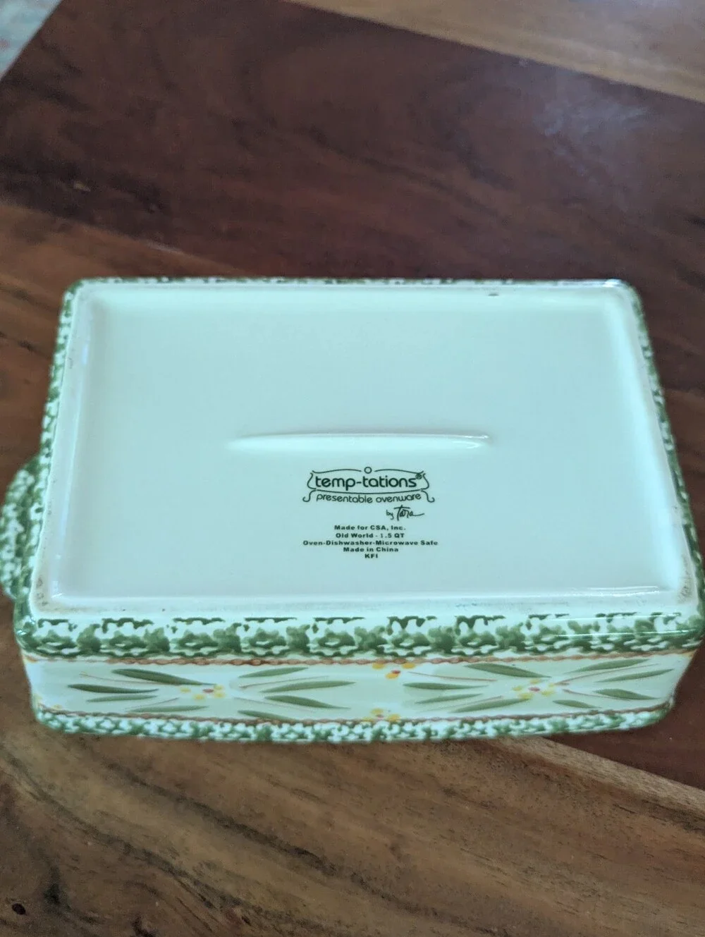 Temptations Ovenware 8 Inch Rectangular Old World Green 1.5 Quart Baking Dish